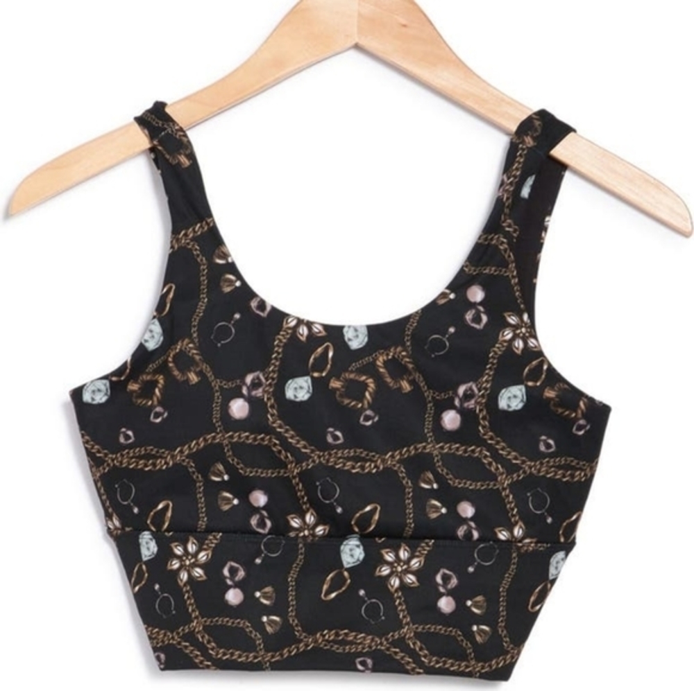 X by Gottex Silhouette Bralette Sports Bra Black Chain‎ Print